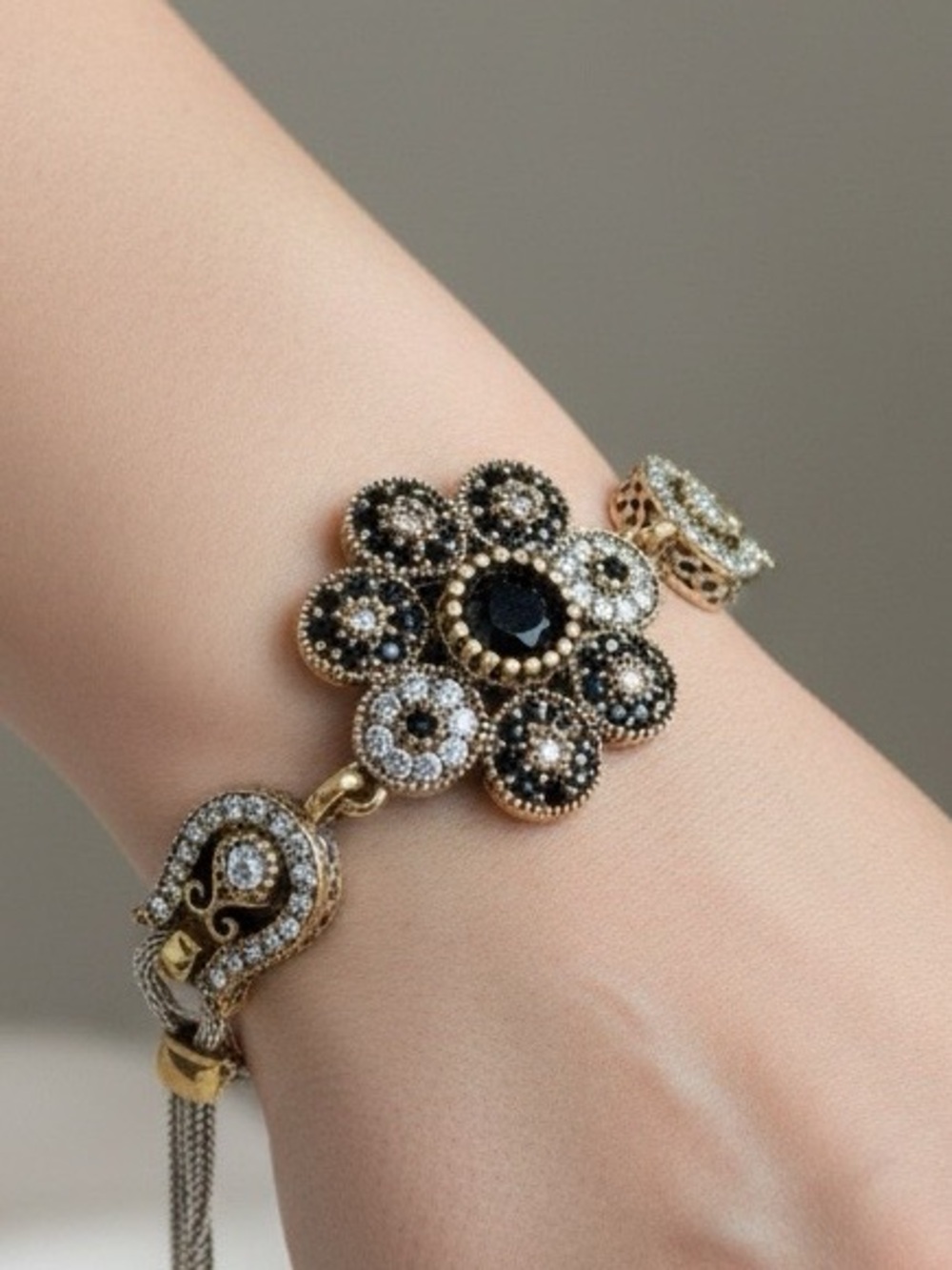 Sterling Silver Black Onyx White Topaz Bracelet